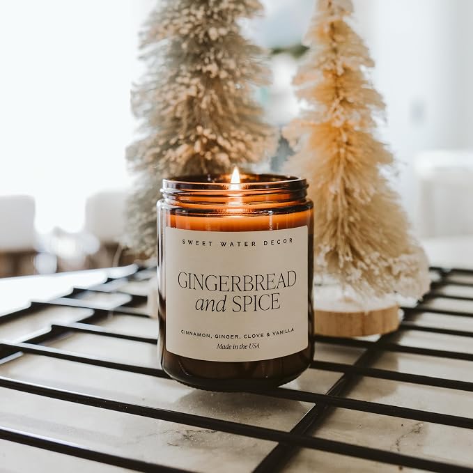 Sweet Water Decor Gingerbread and Spice Soy Candle - Cinnamon, Vanilla, and Gingerbread Scented Candle for Home - Christmas Candle 9oz Clear Jar, 40 Hour Burn Time, Made in the USA