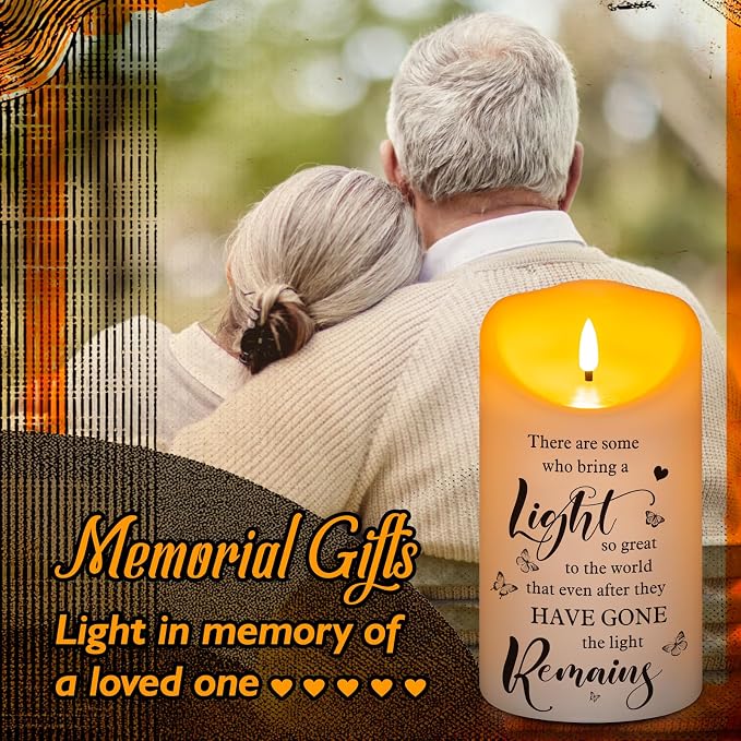 Flameless Memorial Candle, Real Wax LED Light with Remote Sympathy Bereavement Gifts for Loss of Loved One Sympathy Candles for Loss of Mother Father Mom Dad Son Remembrance Gifts (4" x 7")