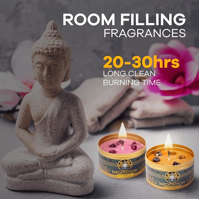 Meditation Candles with Crystals | Natural Aromatherapy Candles for Relaxation & Healing | Stress Relief Candles for Yoga, Meditation & Self Care | 5oz Each 4 Pack Gift Set