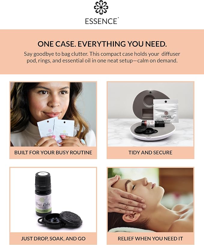 Essence Pearl Travel Case | Immunity Essential Oil | Aromatherapy Nasal Diffuser & Essential Oil Carrying Case | Eucalyptus, Lemon & Cinnamon Blend | Travel-Friendly Kit | Black Pod