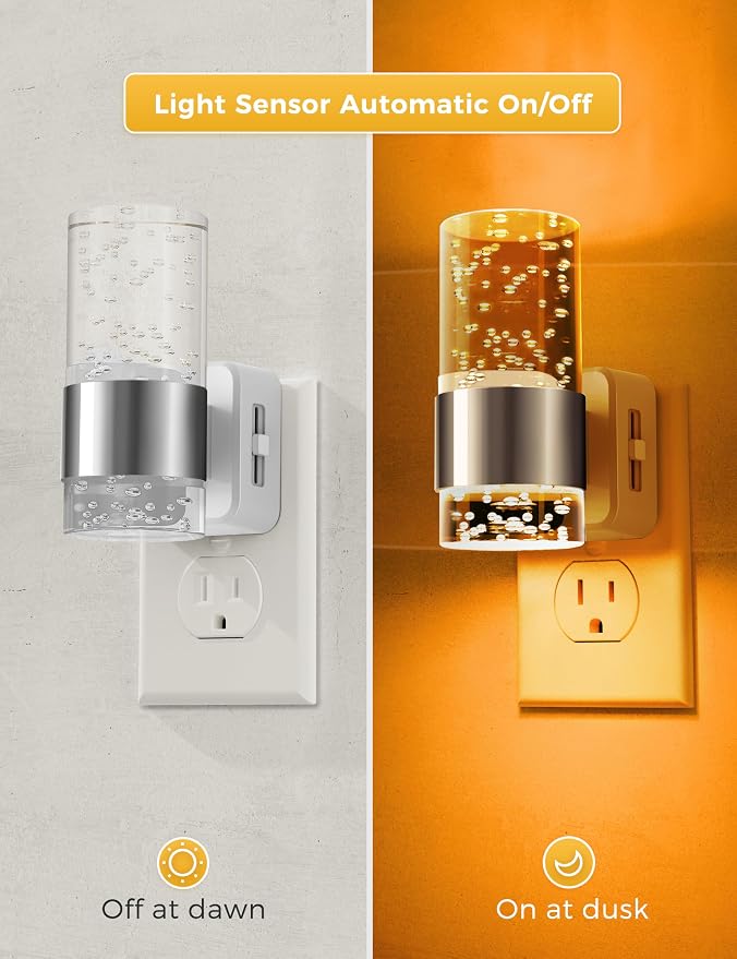L LOHAS LED Night Light,Dimmable Night Lights Plug into Wall, Acrylic Nightlights with 0-100 LM Adjustable Brightness, Amber Plug in Night Light with Dusk to Dawn Sensor, for Bathroom Hallway