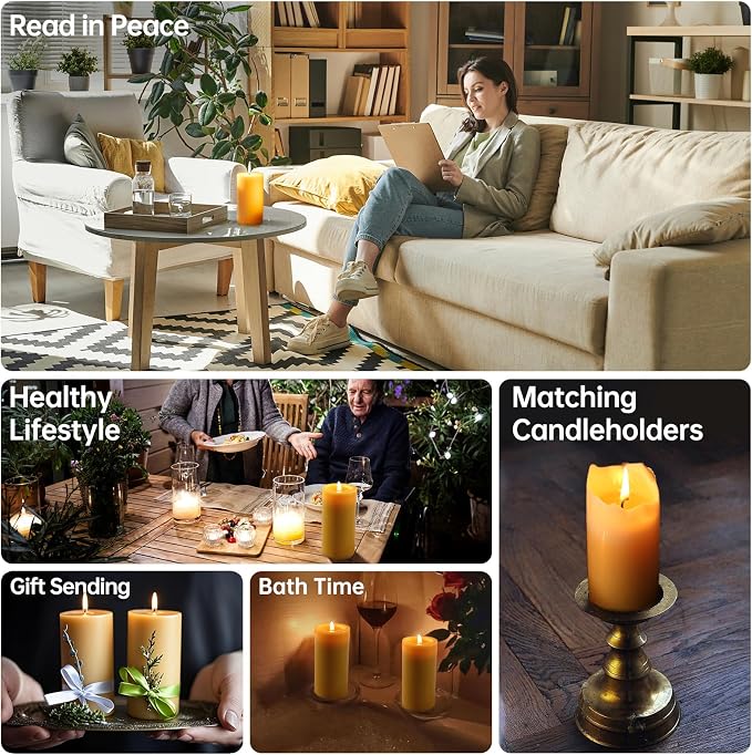 Beeswax Candles Pillar 3 Pack, 2x4 Inch Non Toxic Bees Wax Candle for Home, 35 Hour Natural Honey Scented Pillar Candle for Air Purification, Emergency, Meditation