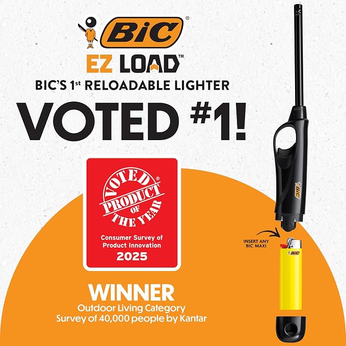 BIC EZ Load Lighter, Reloadable Multi Purpose Lighter, Pack with 10 BIC EZ Load Long Lighter Shell and 10 BIC Maxi Pocket Lighters 10-Pack (Colors May Vary), Assorted