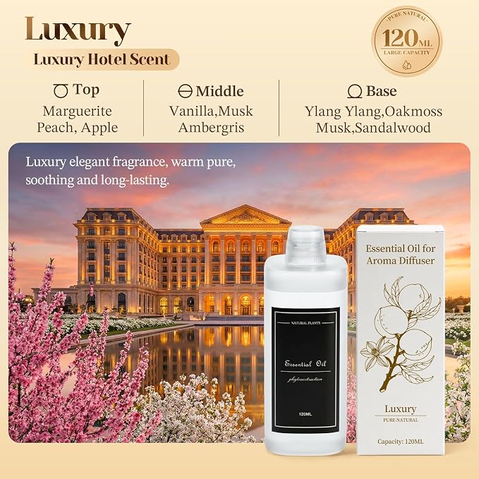 4.06 fl oz (120ml) Diffuser Oil for Home Fragrance Diffusers, Plant-Based & Alcohol-Free, Essential Oil for Bedroom, Bathroom, Office, Car (Luxury)
