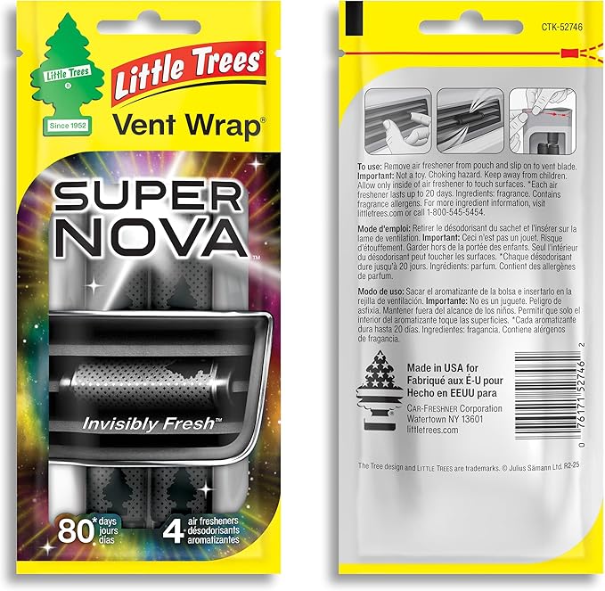 LITTLE TREES Car Air Freshener | Vent Wrap Provides Long Lasting Scent, Invisibly Fresh | 16 Air Fresheners | Supernova