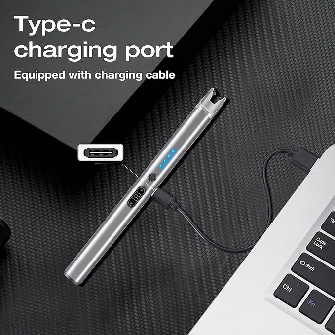 Luxgaze 4 Pack Electric Candle Lighter Rechargeable USB Lighters Flameless Windproof Plasma Arc Lighters with Safety Lock Long Lighter for Candle BBQ Camping Birthday Party