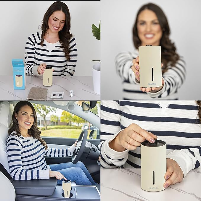 BlueHills Waterless Cordless Essential Oil Diffuser for Home Car Office Hotel Travel Long Runtime Compact Premium Small Aroma Diffuser – J09 Beige