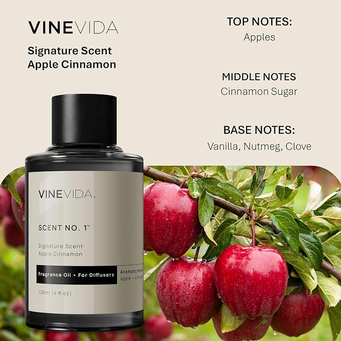 VINEVIDA [4 Fl Oz] Apple Cinnamon Fragrance Oil for Cold Air Diffusers, Fall Essential Oils for Diffuser Oil Refill & Air Freshener Room Spray