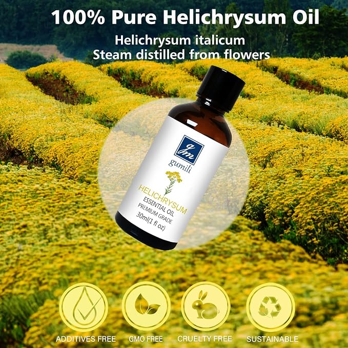 GM Gumili Helichrysum Essential Oil, 100% Pure Undiluted Helichrysum Oil for Aromatherapy Beauty & Home Care- 30ml/1 oz