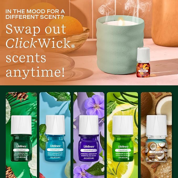 Lifelines ClickWick Essential Oil Blends for Lifelines Diffusers, 3-Pack Peach Velvet Set – Essential Oil Blend Refill for Candle, Plant & Shower Aromatherapy Diffuser – Fragrance for Diffusers