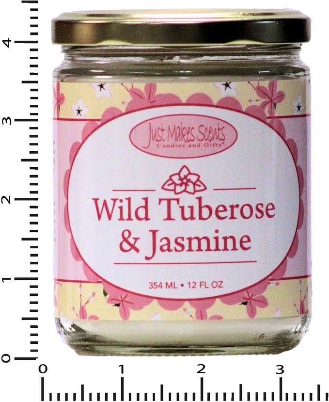 Wild Tuberose & Jasmine Scented Blended Soy Candle by Just Makes Scents (12 oz)