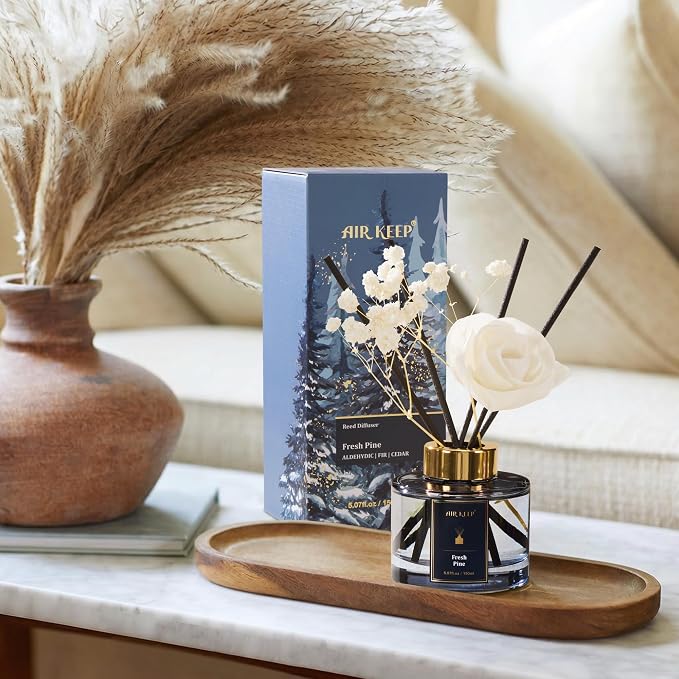 Airkeep Flower Reed Diffuser Set, Fresh Pine Diffuser Set, 5.07 Fl.oz (150ml), Home Fragrance, Bathroom, Bedroom & Home Décor, Air Freshener