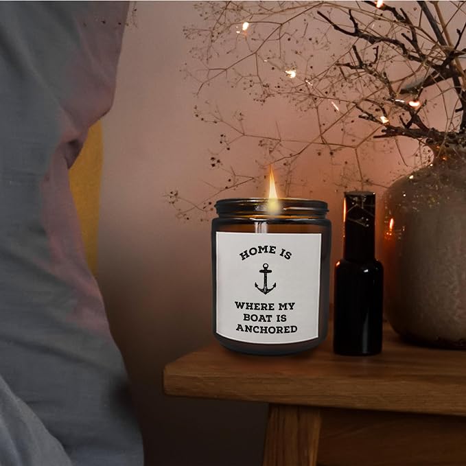 Mancheng-zi Nautical Scented Soy Candle, Home is Where My Boat is, 8 Fl Oz, Black Glass Jar Candle