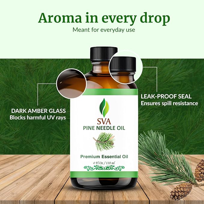 SVA Pine Needle Essential Oil 4 Fl Oz – for Diffuser, Skin & Hair Care – Ideal for Massage & DIY Blends – with Dropper