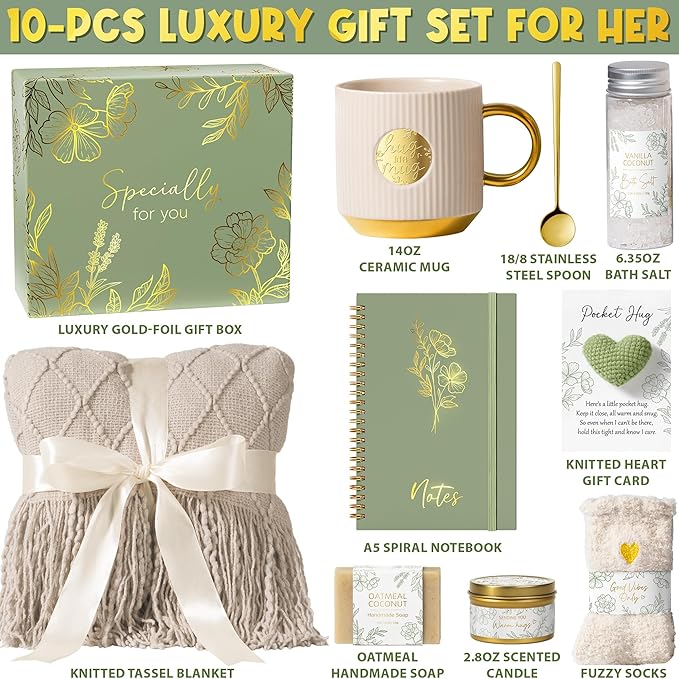 Self Care Gifts for Women Get Well Soon Gift Baskets, Birthday Gifts for Women Spa Basket Care Package, Sympathy Inspirational Thinking of You Unique Gift Set for Mom Her Wife Girlfriend Sister Friend