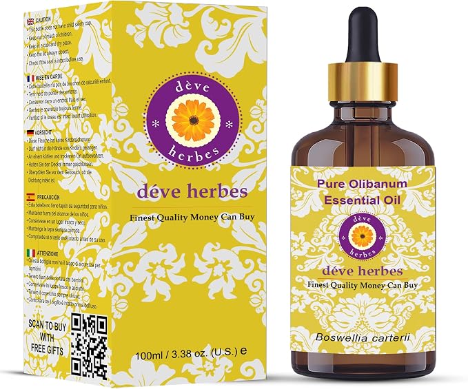 dève herbes Olibanum Essential Oil (Boswellia carterii) with Glass Dropper | Pure | Non-Sticky | Non-Greasy | Lightweight | Men & Women | All Skin Types | Steam Distilled 100ml X 2 (6.76 oz)