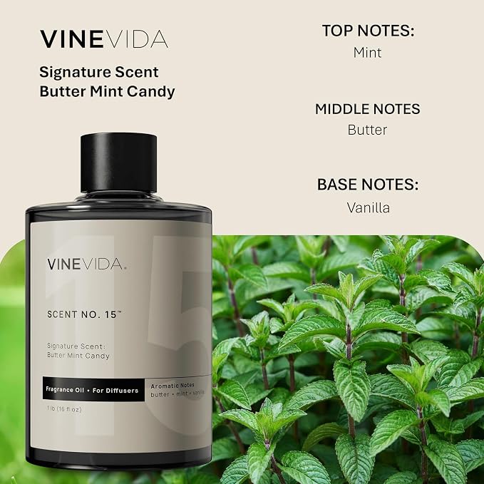VINEVIDA [16 Fl Oz] Butter Mint Candy Fragrance Oil for Cold Air Diffusers, Essential Oils for Diffuser Oil Refill & Air Freshener Room Spray