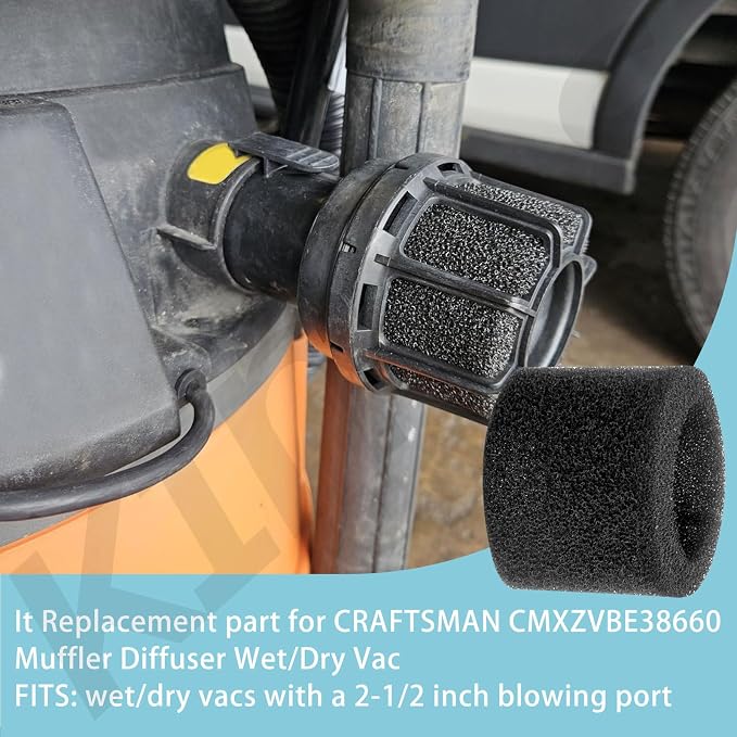 Muffler Diffuser Foam Replacement Part - Compatible with CRAFTSMAN CMXZVBE38660 Muffler Diffuser Wet/Dry Vac Attachment for Shop Vacuums - 4 Pack