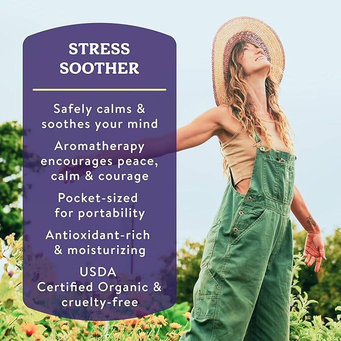 Badger Stress Soother Balm, Organic Essential Oil Aromatherapy, Calm & Soothe the Mind, Easy to Use Portable Stick, Effective Self Care, .6 oz