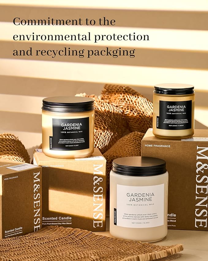 M&SENSE Gardenia Jasmine Scented Candles, 7.05oz Natural Soy Wax, Clean Non Toxic, 50 Hours Slow Burning Floral Scented Aromatherapy Candle for Housewarming Gifts Bath & Office