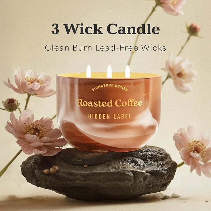 Roasted Coffee Scented Candle, 18oz Natural Soy Wax Non Toxic, 3-Wick Large Candles for Home, 75 Hours Burn Time, Strong Cold & Hot Throw, Coffee Lover Gift, Kitchen & Office, Long Lasting Aroma
