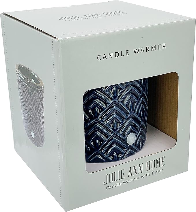 Blue Chevron Ceramic Candle Warmer Electric with Safety Timer | Automatic Plug in Fragrance Warmer for Scented Wax Melts, Cubes, Tarts | Air Freshener Set for Home Décor, Office, and Gifts
