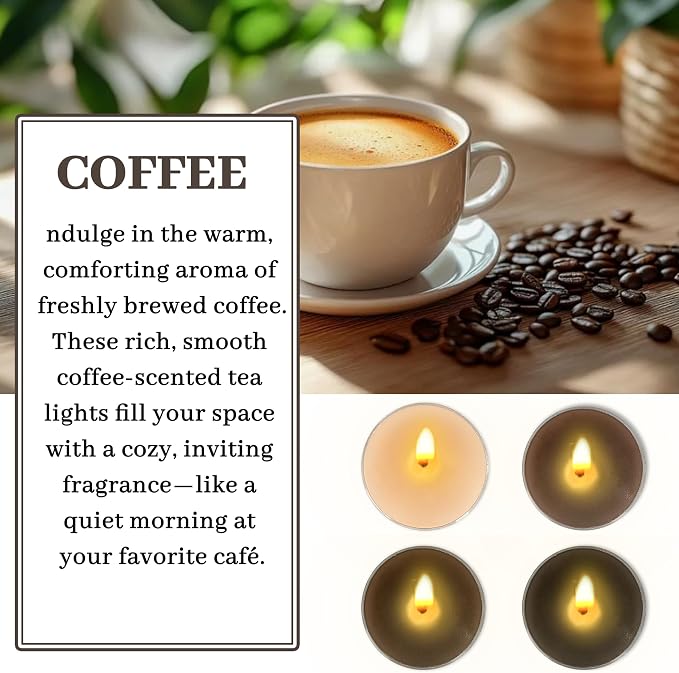 Gradient Brown Tealight Candle Coffee Scented Tealight Candles 12 Pack Hand Poured Smokeless 4 Hour Clean Burning Round Tea Lights for Morning Coffee Ritual Breakfast Table Kitchen Counter
