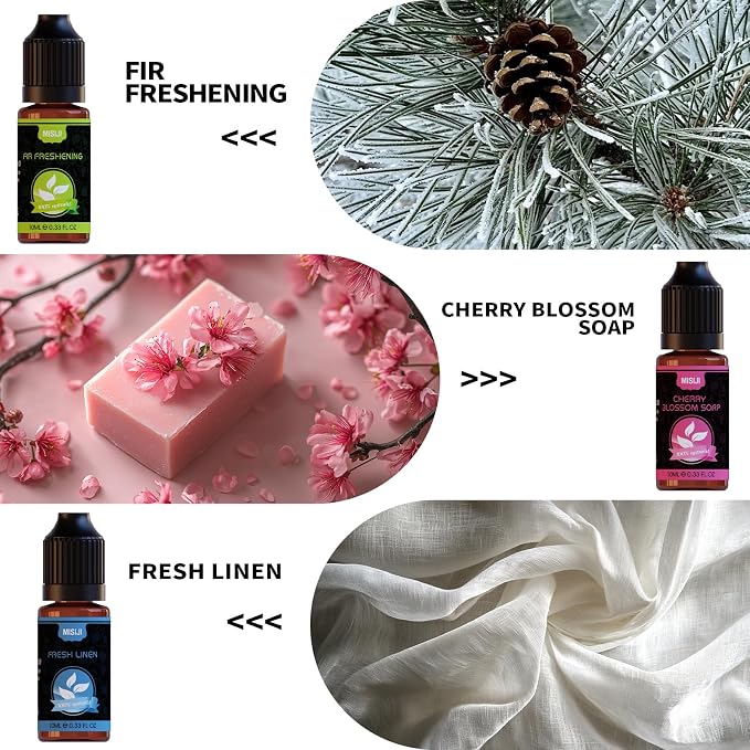 Housekeeping Essential Oils Set for Diffuser,Pure Aromatherapy Oil for Diffuser,Candle Making,Natural Soap Scent,Cherry Blossom Soap,Fresh Mint,Fresh Linen,Air Freshener,Extra Clean