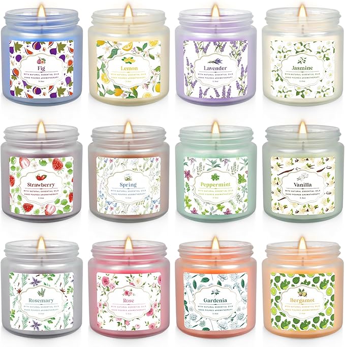YOROXRG 12 Pack Scented Candles with Added Natural Essential Oils, 3.05oz, Suitable for Various Festivals, Parties, Yoga, and Home Scene