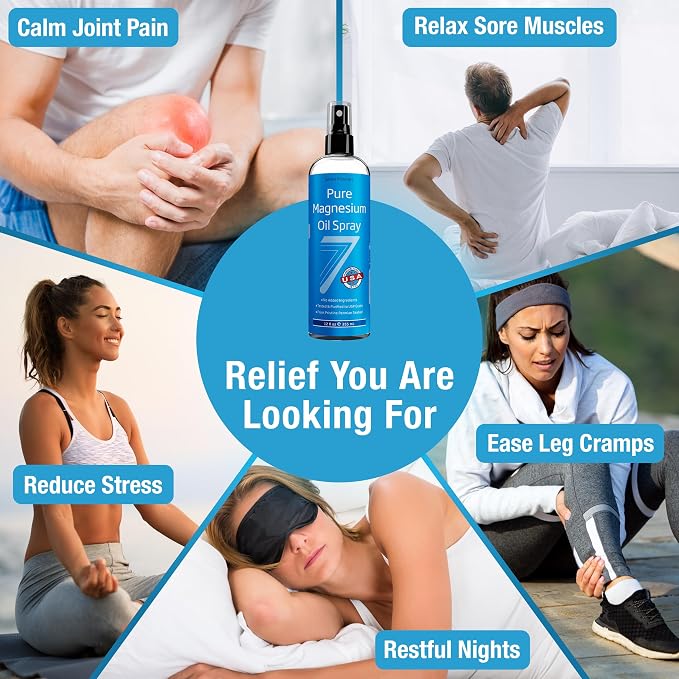 Seven Minerals Pure Magnesium Oil Spray, Big 12oz, USP Grade, Extra Strength, for Sleep, Feet, Muscle Pain, Cramps, Restless Legs - Mined in The USA. About 33,000mg of Mg | USP-grade magnesium chloride, Extra Strength for restless legs, sore muscles & ...