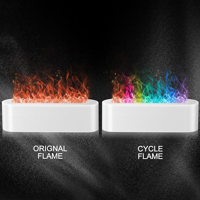 Flame Essential Oil Diffuser, 250ml Aromatherapy Humidifier with Sound-Reactive 7-Color LED Flame, Ultra-Quiet Cool Mist Maker, Remote, Timer, Auto-Off for Home, Bedroom, Office (White)