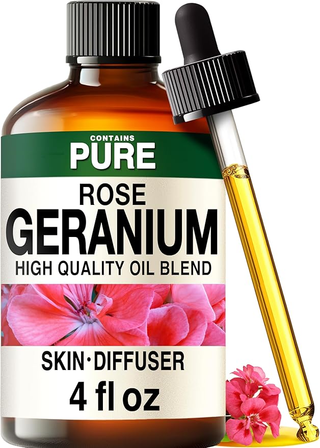 100% Pure Rose Geranium Oil - 4 Fl Oz Rose Geranium Essential Oil for Hair, Skin, Diffuser, Aromatherapy & DIY Soap Making Scent