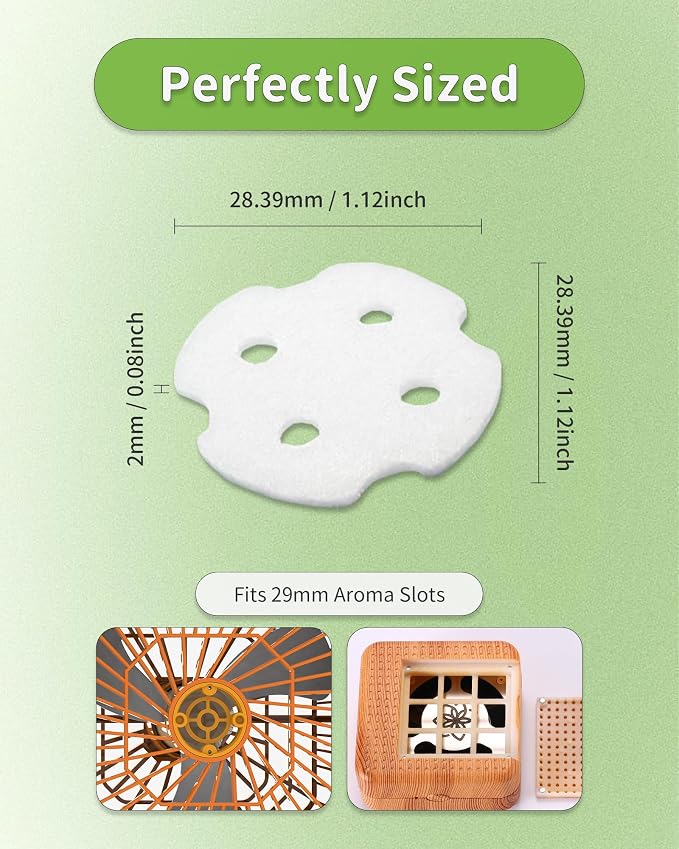 Replacement Pads Refill 50 Pieces for Portable Essential Oil Diffuser with Good Absorbent with 4 Holes, Unscented Inserts for Waterless Diffuser, Mist Fan, and Aroma Box Use (Petal)