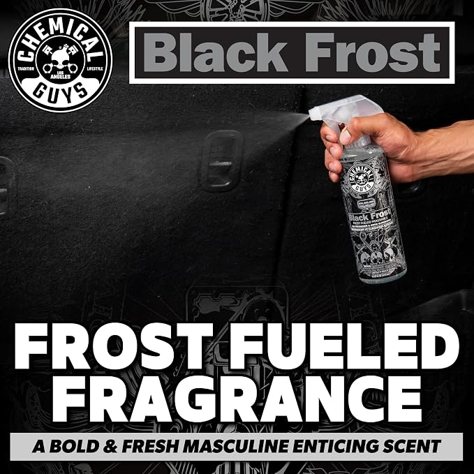 Chemical Guys Black Frost Air Premium Car Air Freshener Spray & Odor Eliminator - Crisp Masculine Scent Spray for Trucks, SUVs, RVs, and Motorcycles - Use in Home, Office, or Garage, 16 oz Bottle