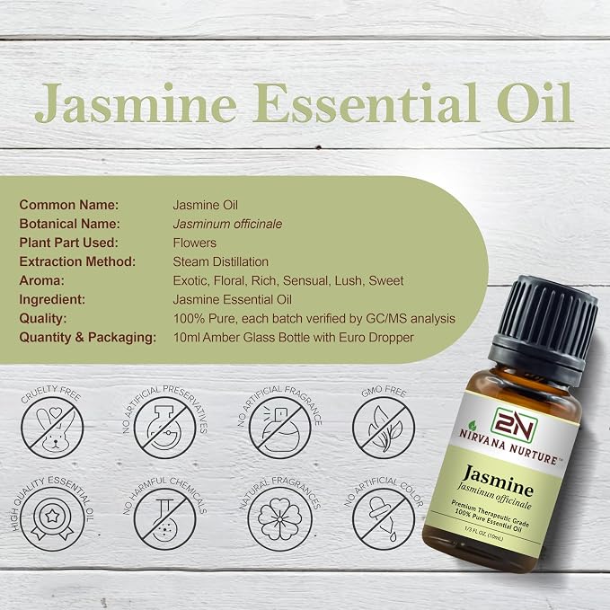 Jasmine Essential Oil, 100% Pure Undiluted, Aromatherapy Oil for Diffuser, Hair & Skin Care