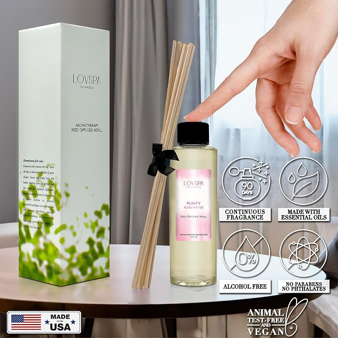 PURIFY Rosewater Diffuser Oil - Luxury Essential Oils for Diffuser Refill & Air Freshener Room Spray - Long-Lasting & Natural Home Fragrance, Scented Oil for Diffusers, USA Made, 4oz
