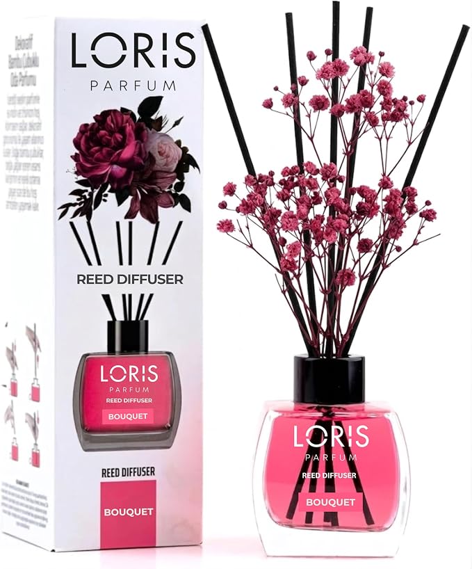 Loris Bouquet Reed Diffuser Set with Dried Flowers | Reed Diffusers for Home with Sticks | Bathroom Diffuser & Room Scent | Long-Lasting Home Fragrance | 120 mL / 4.06 fl oz