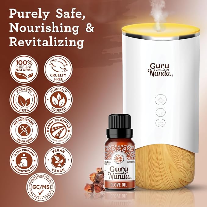 GuruNanda Clove Essential Oil, 100% Pure, Natural and Undiluted Aromatherapy Oil for Massages & DIY Recipes, Massage Support for Muscles & Joints (2X0.5 Fl Oz)
