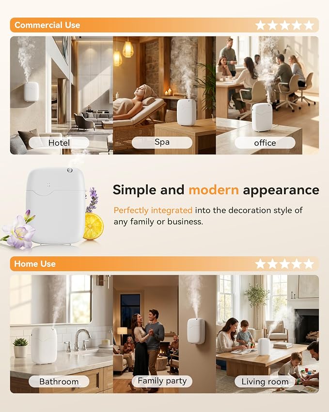Waterless Essential Oil Diffuser with Bluetooth App Control, Smart Scent Air Machine Covers Up to 3000 Sq Ft for Home, Hotel & Spa, Quiet Aromatherapy Diffuser with Timer & Mode (White)