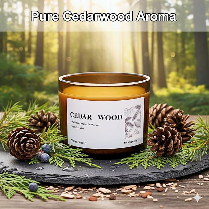 VOHO Cedar Wickless Candles Ideal for Candle Lamp Warmer, 9oz Soy Candle with Stirring Spoon & Lid, Cedarwood Wickless Candles for Candle Warmer Lamp, Winter Holiday Gifts for Men & Home Scented