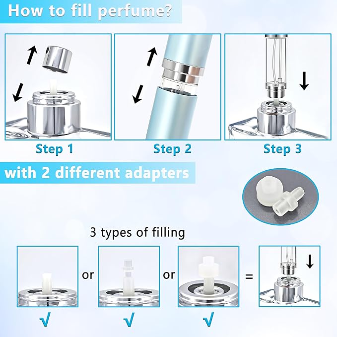 Refillable Perfume Atomizer Travel Bottle 5ml Leakproof Luxury Travel Perfume Refillable Bottle, Portable Fragrance Atomiser (Light Blue)