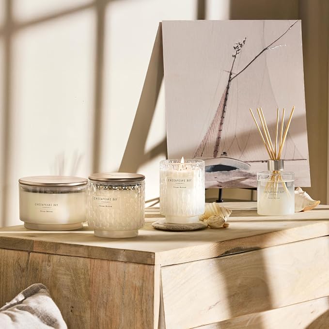 Chesapeake Bay, 11oz Salted Sands Scented Candle, Mood Evoking Fragrance, Textured Sea Glass-Inspired Jar, Premium Soy Blend Wax with Essential Oils, Coastal Fragrance for Home Décor or Gifting