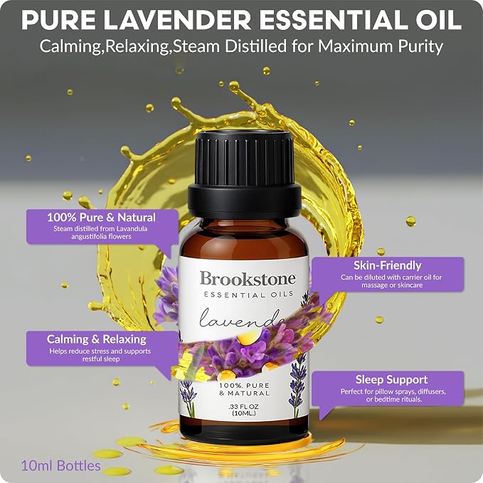 Brookstone Essential Oil Herbal Collection – 100% Pure Steam Distilled Therapeutic Grade Essential Oil Set for Aromatherapy Diffuser and Topical Use | Lemon, Lavender, Peppermint | 3-Pack 10ml Bottles