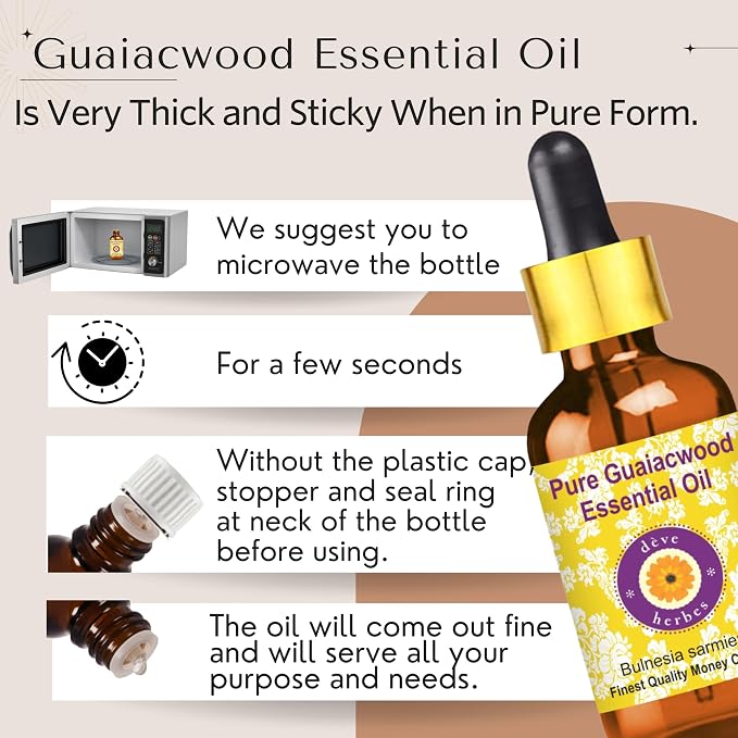 dève herbes Guaiacwood Essential Oil (Bulnesia sarmientoi) with Glass Dropper | Pure | Non-Sticky | Non-Greasy | Lightweight | Men & Women | All Skin Types | Steam Distilled 120ml (4 oz)