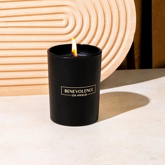 Benevolence LA Premium Santal Scented Candle – Long-Lasting, 45-Hour Burn – Luxury Black Wax Soy Candle for Home – Aromatherapy & Room Decor – 10oz