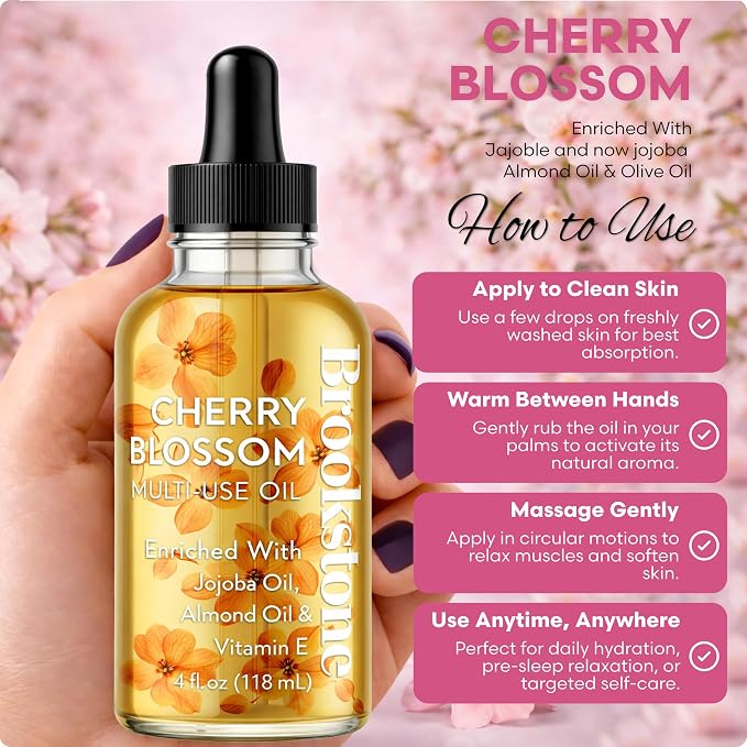 Brookstone Cherry Blossom Multi-Use Essential Oil - Light Floral Fragrance - Skin & Hair Nourishment