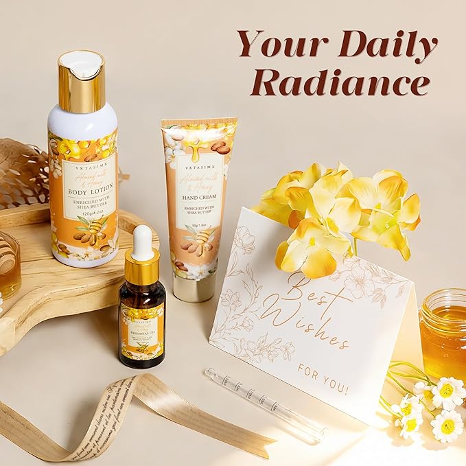 Birthday Gifts for Women, Almond Milk & Honey Relaxing Spa Gift Baskets for Women, Self Care Gifts Home Bath and Body Gifts Set for Mom, Girlfriend, Sister, Female Friends, Coworker