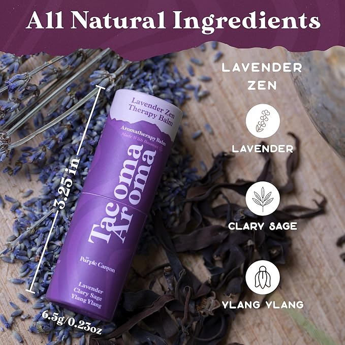 PURPLE CANYON Essential Oils Balm Stick | Lavender Zen Aromatherapy Balm | Scented Body Balm for Relaxation and Sleep | Lavender, Clary Sage, Ylang Ylang Essential Oils Blend | 6.5 grams