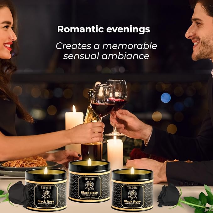Black Rose Candle Strong Scented Soy Candel Clean Non Toxic Velas Aromáticas Gift for Women 5Oz Decorative Tin Jars with Lids Pack of 3