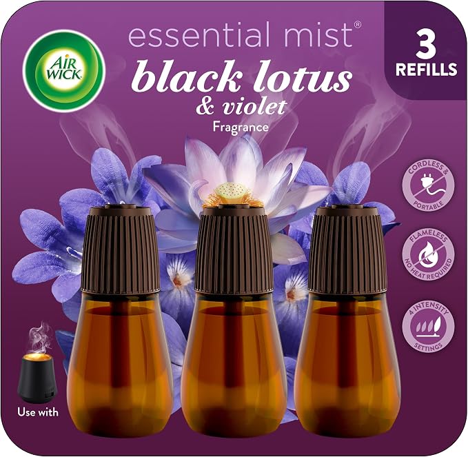 Air Wick Essential Mist Scented Oil Air Freshener Diffuser Refills, Black Lotus and Violet, 3 Count